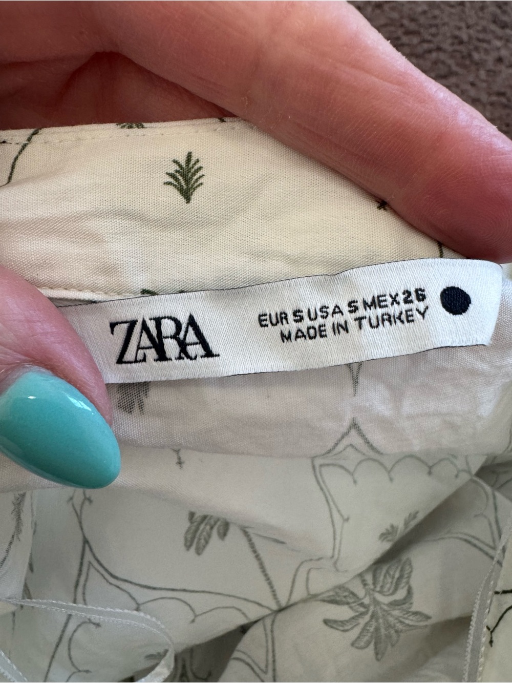 Zara Puff Sleeve Palm Tree Printed Mini Dress White Green Small - Picture 6 of 9